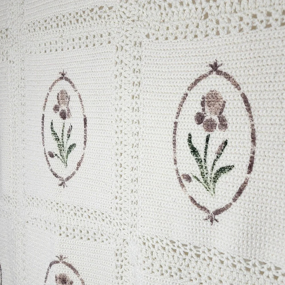 Vintage Handmade Floral Rose Crocheted Motif Granny Square Afghan Blanket 60x40 - Picture 10 of 13